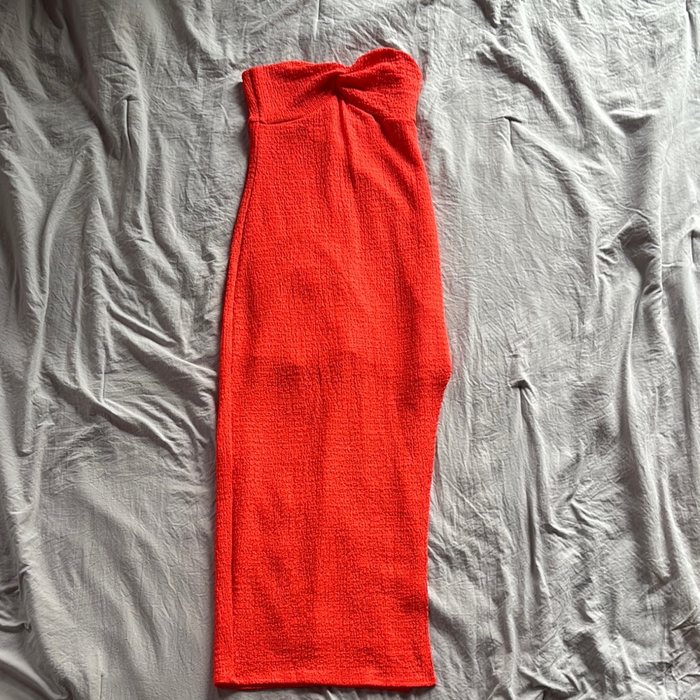 Bright orange midi dress